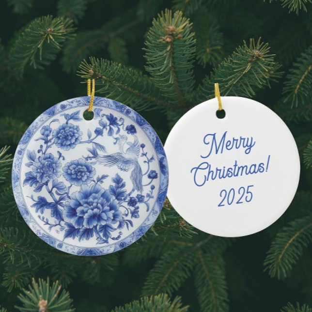 Personlig Chinoiserie Blue White Tallrikar Julgransprydnad Keramik (Personalize it!)