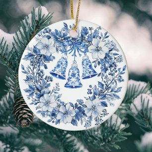 Personlig Chinoiserie Blue White Wand Klockor Julgransprydnad Keramik