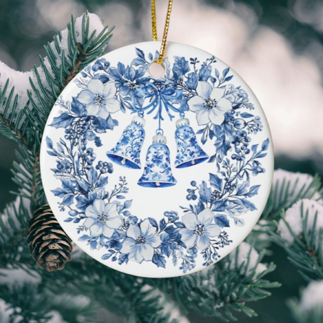 Personlig Chinoiserie Blue White Wand Klockor Julgransprydnad Keramik (Personalize the back!)