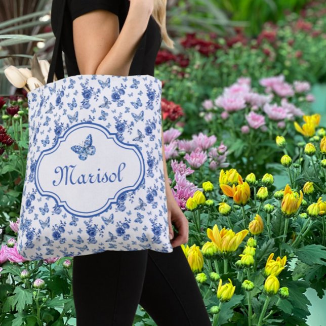 Personlig Chinoiserie Fjärilar Blommor Tygkasse (Personalize for someone special!)