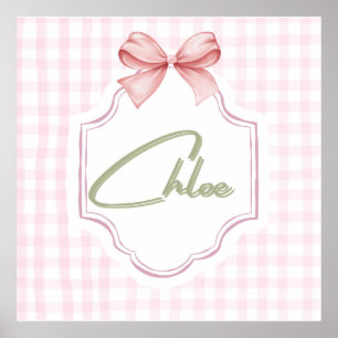 Personlig Chloe Bebis Flickrum Bow&Gingham Poster