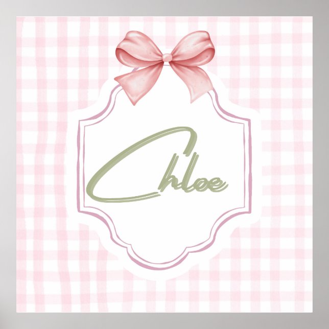 Personlig Chloe Bebis Flickrum Bow&Gingham Poster (Framsidan)