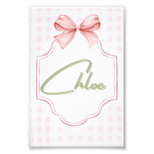Personlig Chloe Flicka Nursery Bow&Gingham Fototryck
