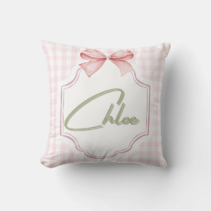 Personlig Chloe Flicka Nursery Bow&Gingham Kudde