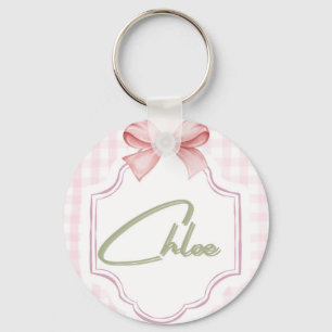 Personlig Chloe Flicka Nursery Bow&Gingham Nyckelring