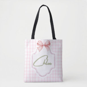 Personlig Chloe Flicka Nursery Bow&Gingham Tygkasse