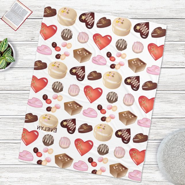 Personlig Chocolate Candy Heart Mönster Fleecefilt (Skapare uppladdad)