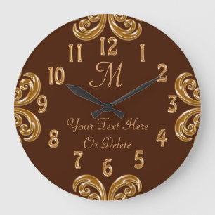 Personlig Chocolate Guld Monogram Clock Stor Klocka