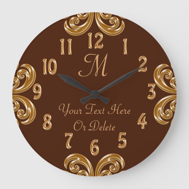 Personlig Chocolate Guld Monogram Clock Stor Klocka (Framsida)