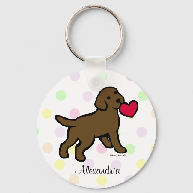 Personlig Chocolate Lab Puppy and Red Heart Nyckelring (Framsida)