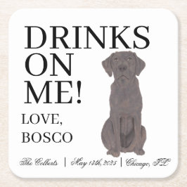 Personlig Chocolate Labrador Hund Bröllop Underlägg Papper Kvadrat