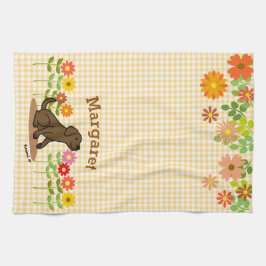Personlig Chocolate Labrador och många blommor Kökshandduk