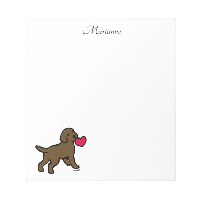 Personlig Chocolate Labrador Puppy and Heart Anteckningsblock (Framsida)