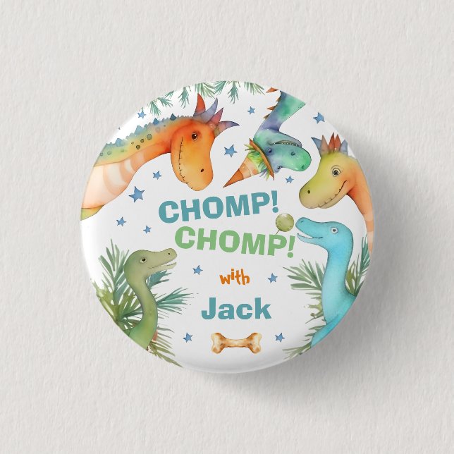 Personlig CHOMP! CHOMP! Dinosaur Badge Knapp (Framsida)