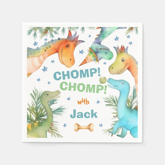 Personlig CHOMP! CHOMP! Dinosaur Napkin Pappersservett (Framsidan)