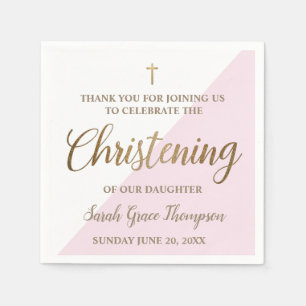 Personlig Christening Modern guld rosa white Pappersservett