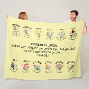 Personlig Christian BIRTH MONTH FLOWERS Fleecefilt