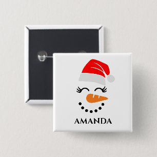 Personlig christmas snögubbe med eget namn knapp