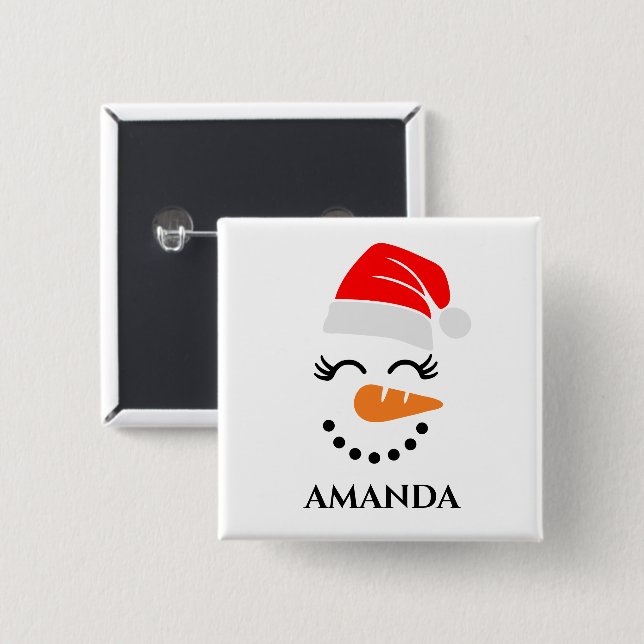 Personlig christmas snögubbe med eget namn knapp (Framsida & baksida)