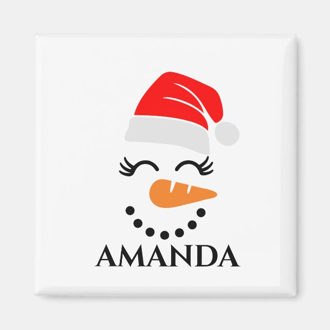 Personlig christmas snögubbe med eget namn magnet (Framsidan)