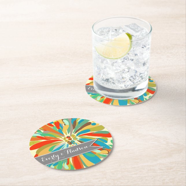 Personlig Chrysanthemum Fold Colorful Blommigt Underlägg Papper Rund (Insitu)