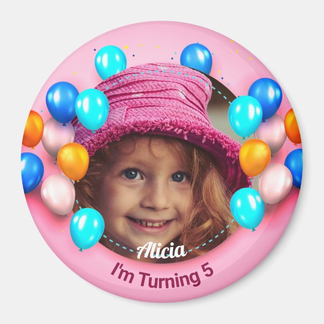 Personlig Circle Magnet Grattis på födelsedagen (Framsidan)