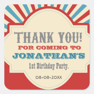 Personlig Circus carnival 1:a födelsedag party Fyrkantigt Klistermärke