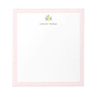 Personlig citron rosa gingham-kant anteckningsblock
