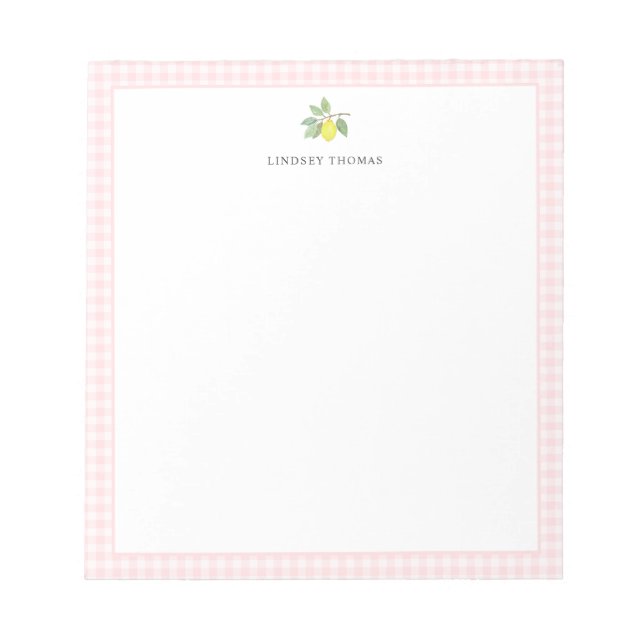 Personlig citron rosa gingham-kant anteckningsblock (Framsida)