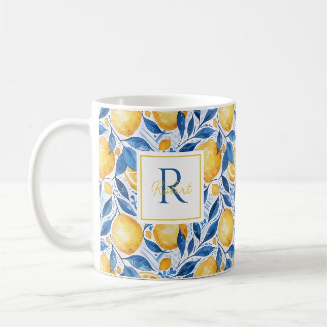 Personlig citronmugg med namn och initial kaffemugg (Vänster)
