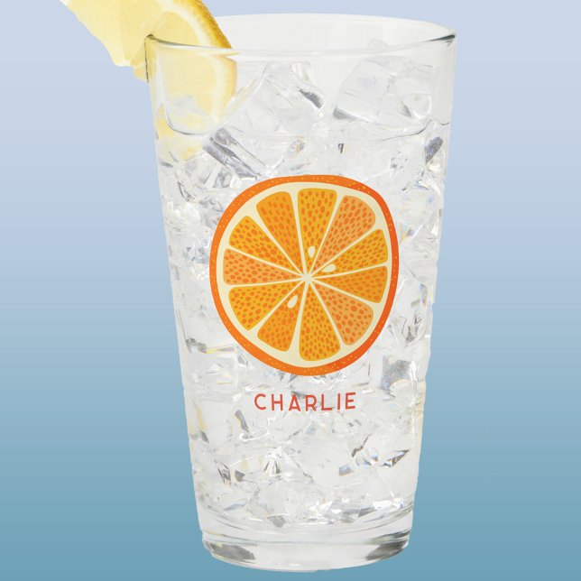 Personlig Citrus Apelsin Glaskopp (Fresh orange fruit slice glass tumbler or beer glass with personalized custom name text)