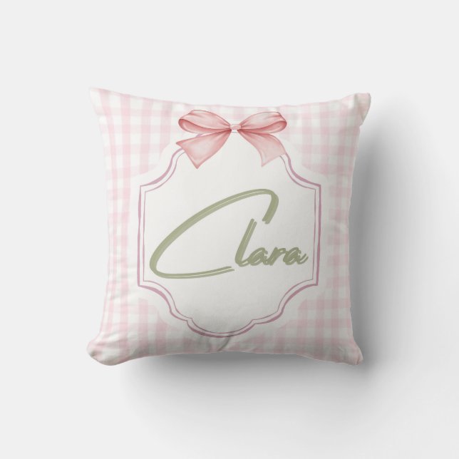 Personlig Clara Flicka Nursery Bow&Gingham Kudde (Framsida)