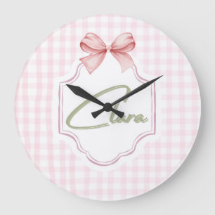 Personlig Clara Flicka Nursery Bow&Gingham Stor Klocka