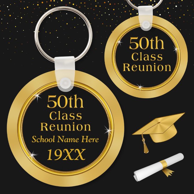Personlig Class Reunion Gift Ideas, Ditt FÄRG Nyckelring (50 year class reunion souvenirs. Inexpensive 50th class reunion gifts. 50th Class Reunion ideas.)