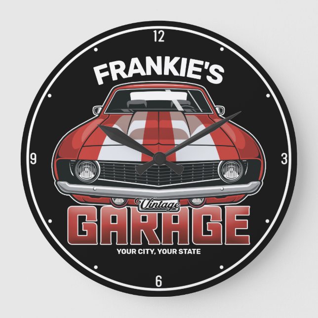 Personlig Classic American Muscle Car Garage Stor Klocka (Framsida)