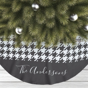 Personlig Classic Black and White Houndstooth Julgransmatta Borstad Polyester