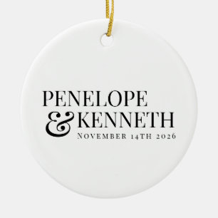 Personlig Classic Elegant Black White Bröllop Julgransprydnad Keramik
