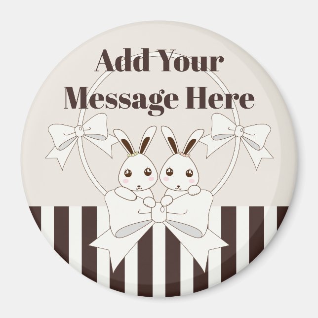 Personlig Classic Modern Cute Twin Bunny Kids Magnet (Framsidan)