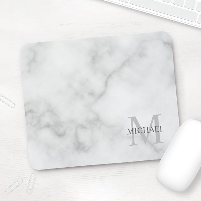 Personlig Classic Monogram och Namn Marble-utseend Musmatta (Skapare uppladdad)
