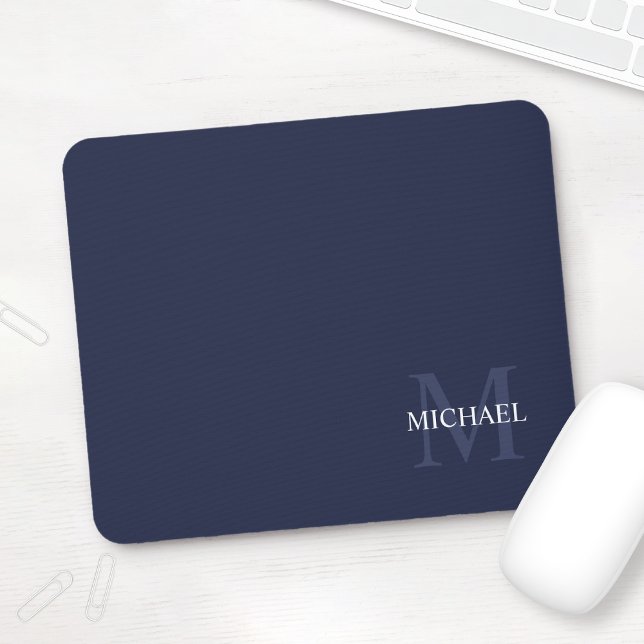 Personlig Classic Monogram och Namn Navy Blue Musmatta (Skapare uppladdad)