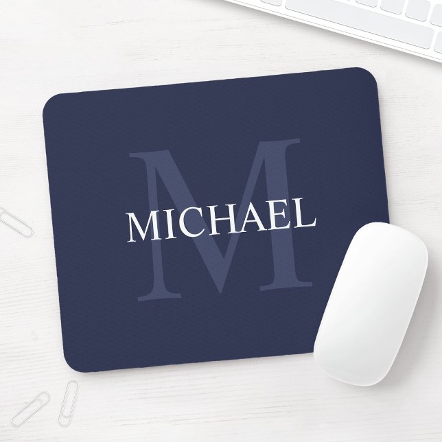 Personlig Classic Monogram och Namn Navy Blue Musmatta (Skapare uppladdad)