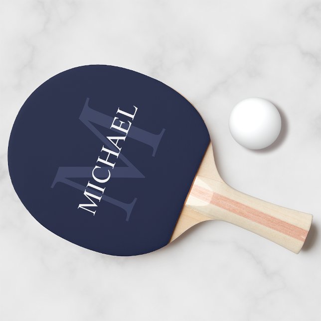 Personlig Classic Monogram och Namn Navy Blue Pingisracket (Skapare uppladdad)