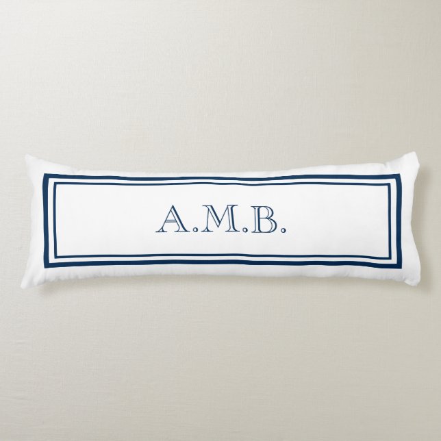 Personlig Classic Navy Blue Monogram Kroppskudde (Framsidan)