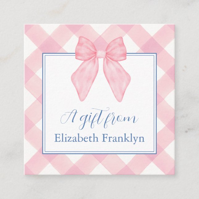 Personlig Classic Rosa Gingham Girls Gift Tilläggskort (Framsida)
