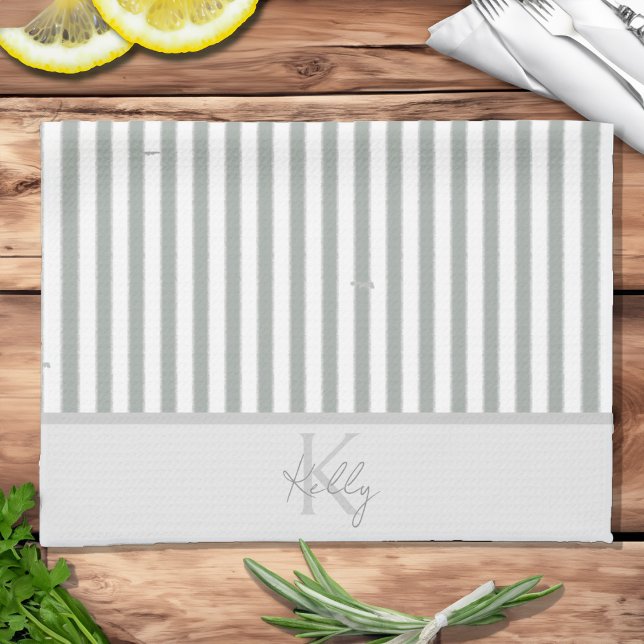 Personlig Classic Sage Stripe Kitchen Towels Kökshandduk (Personalized Classic Sage Striped Kitchen Towels)