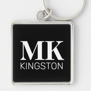 Personlig Classic Serif DM Black Fyrkantig Silverfärgad Nyckelring
