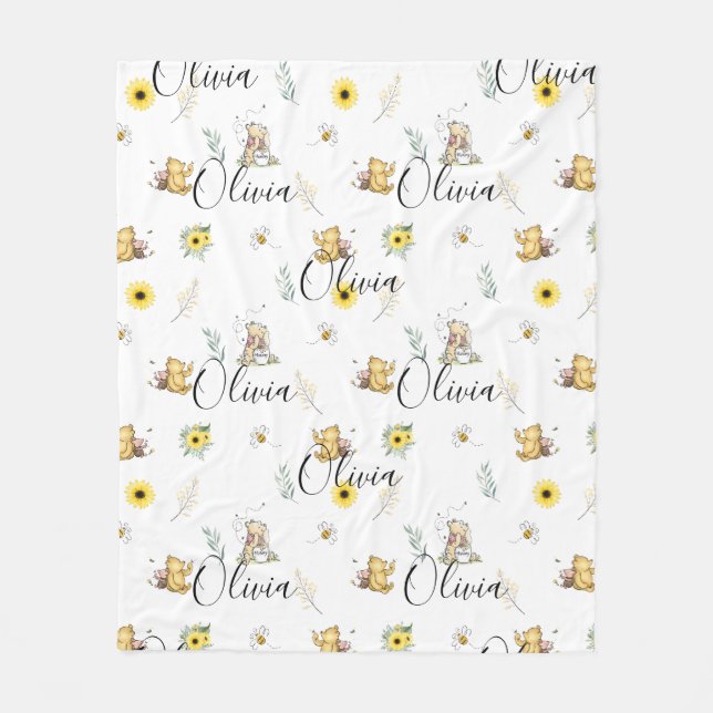 PERSONLIG CLASSIC WINNIE BEAR BABY BLANKET GIFT FLEECEFILT (Framsidan)
