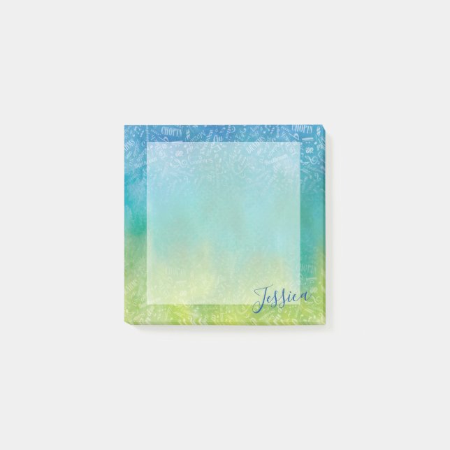 Personlig Classical Music Composers Blue-Grönt Post-it Block (Framsida)