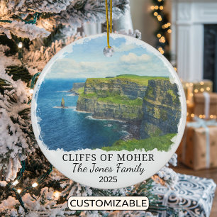Personlig Cliffs of Moher Ornament, Irland Julgransprydnad Keramik