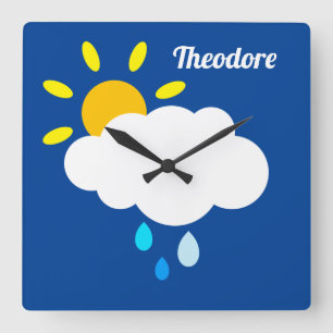 Personlig Cloud, Rain och Sunshine Fyrkantig Klocka
